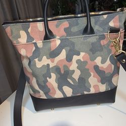 New R. Riveter Camo Canvas And Leather Handbag