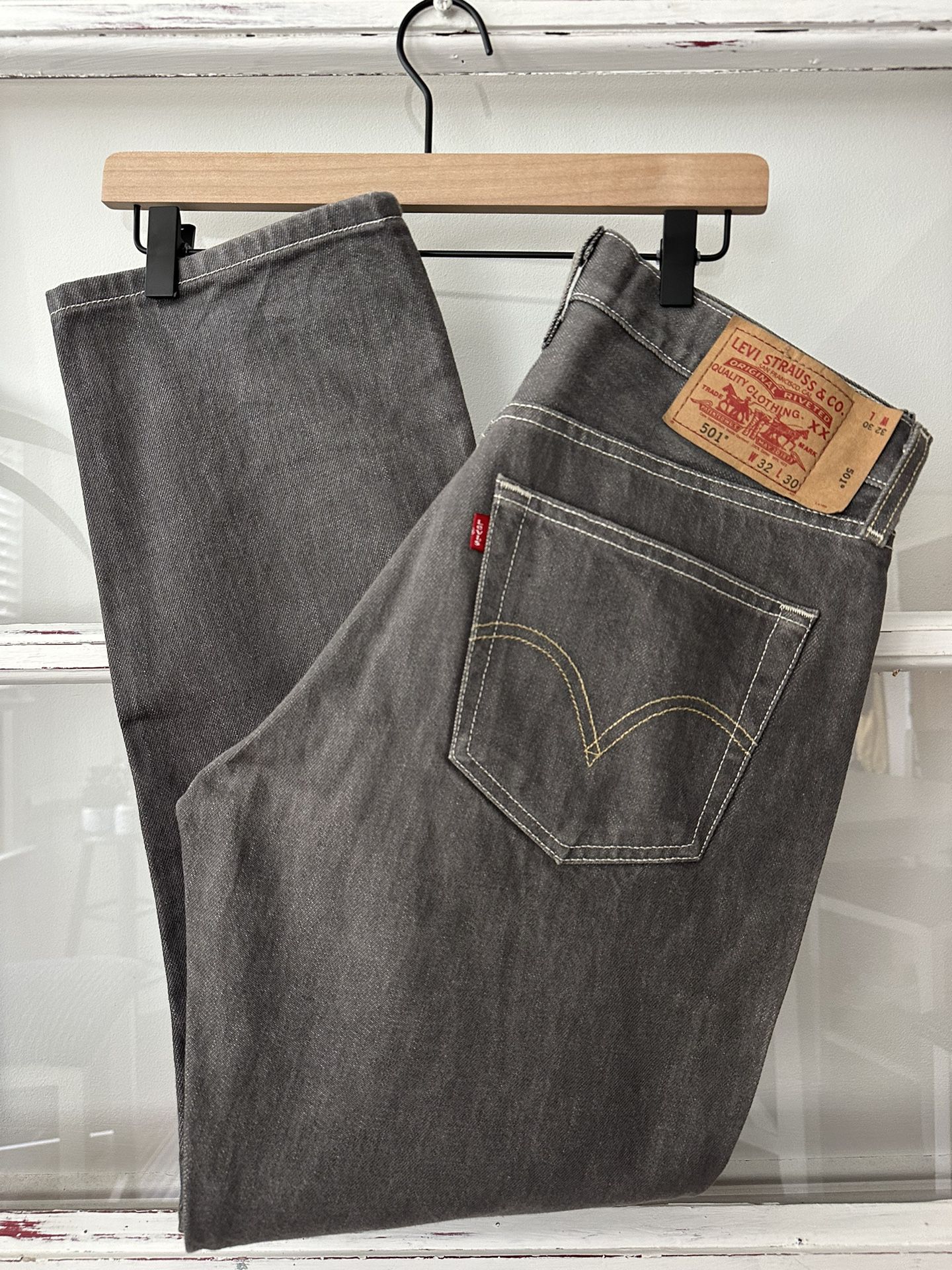 Gray Levi’s 501 Straight Leg Button Fly Shrink to Fit Tag Size 32x30