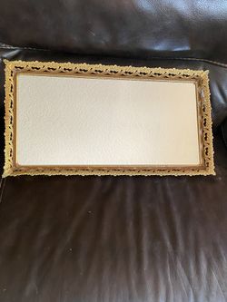 Vintage Early 1960’s Rectangle Vanity Tray  22” X11 1/2” Gold plated floral/filigree Excellent condition 