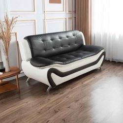Black And White Faux Leather Sofa