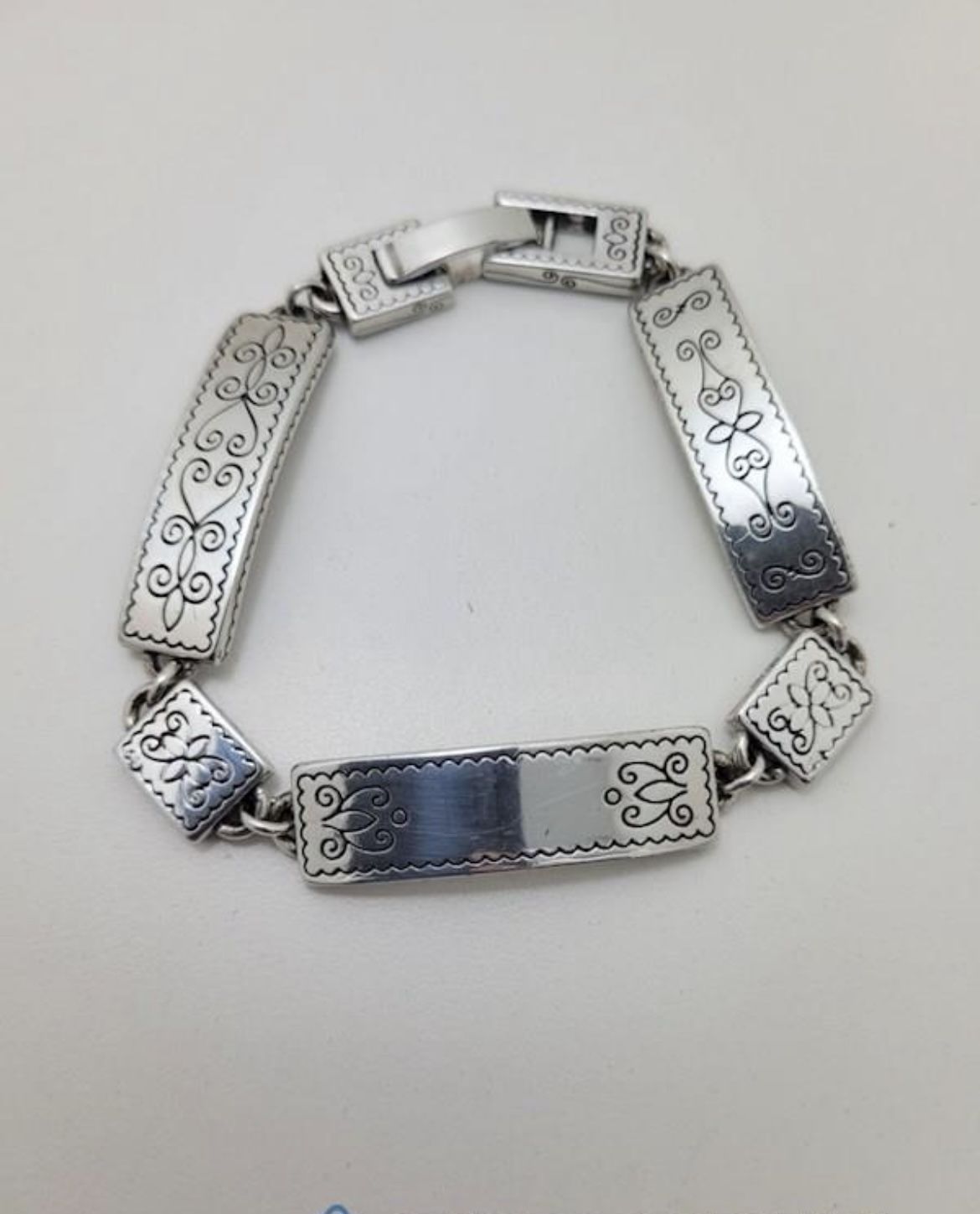 BRIGHTON Silver Tone Etched Bar Panel Links Bracelet