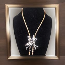 Vintage Silver Tone Cowboy Couple Dancing Western Design Bolo