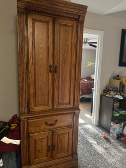 Solid Oak Armoire / Storage Cabinet - 6 ft Tall