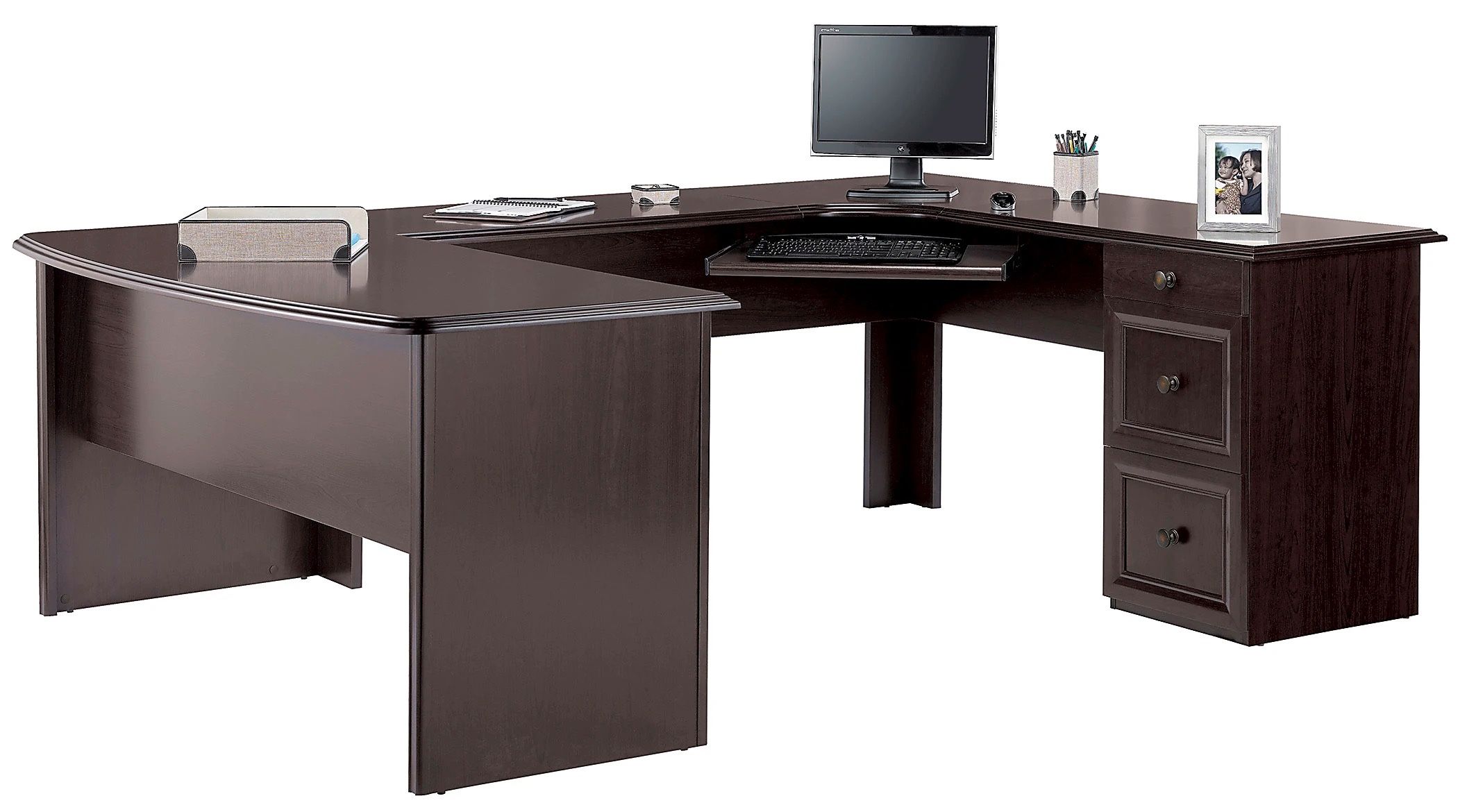 Realspace® Executive Office Furniture Set - U-Shaped Desk, Filing Cabinet & 2 Bookcases (Cherry Finish)