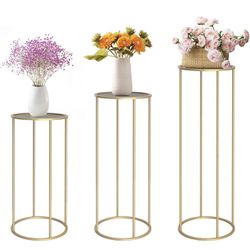chamvis Gold Metal Plant Stand, 3 Pcs Tall Cylinder Pedestal Stands for Parties and Weddings, Gold Round Cylinder Tables for Living Room and Patio Dec