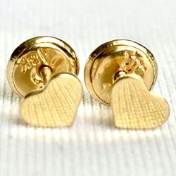 18k solid real gold earrings heart earrings • screw back