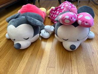 Disney store sleeping Mickey and Minnie plush pillows