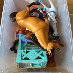 Bin Of Horse Toys With Barns