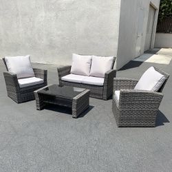 $295 (New) Patio 4-piece outdoor wicker furniture rattan set (sofa 48x26”, chair 29x26”, table 34x20”) 