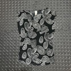 Vintage Sydney Joy USA Blouse Top Abstract Swirl Ruched Y2K Black Womens Medium