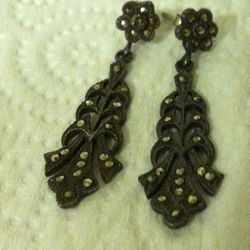 Sterling Silver & Marcasite Pierced Dangle Flower Pretty Earrings