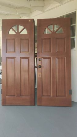 Solid Pine Double Front Doors - Arched Windows (Set of 2)