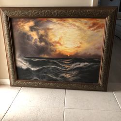 Ocean sunset large painting