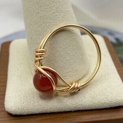Red Orange Carnelian Gemstone Ring. Natural Solitaire Stone Ring,