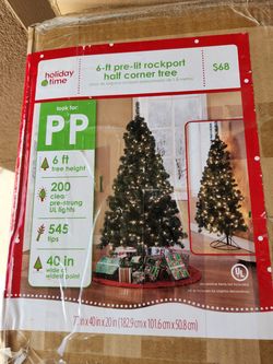 6 Foot Pre-Lit Half Corner Christmas Tree, Use Against a Wall or in a Corner, New in Box