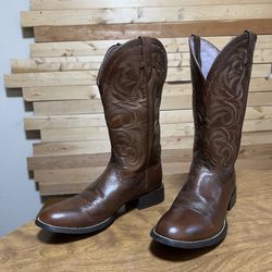 ARIAT ATS Women’s Brown Leather Cowgirl  Western Boho SlipOn Tall Boots size 9.5
