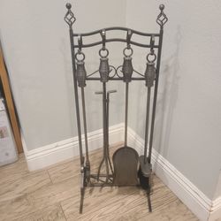 4pc.Fireplace Tool Set Nickel Finish, for family room or living room fireplace.