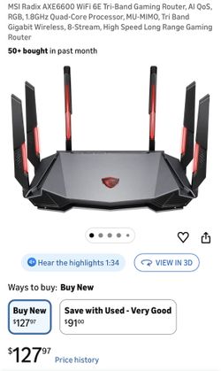 MSI Radix AXE6600 WiFi 6E Tri-Band Gaming Router