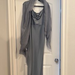 Satin Midi Bridesmaid Dress And Shawl 