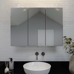 Croydex 30 in. W x 30 in. H x 5 in. D Frameless Tri-View Surface-Mount Medicine Cabinet with Easy Hanging System in White 