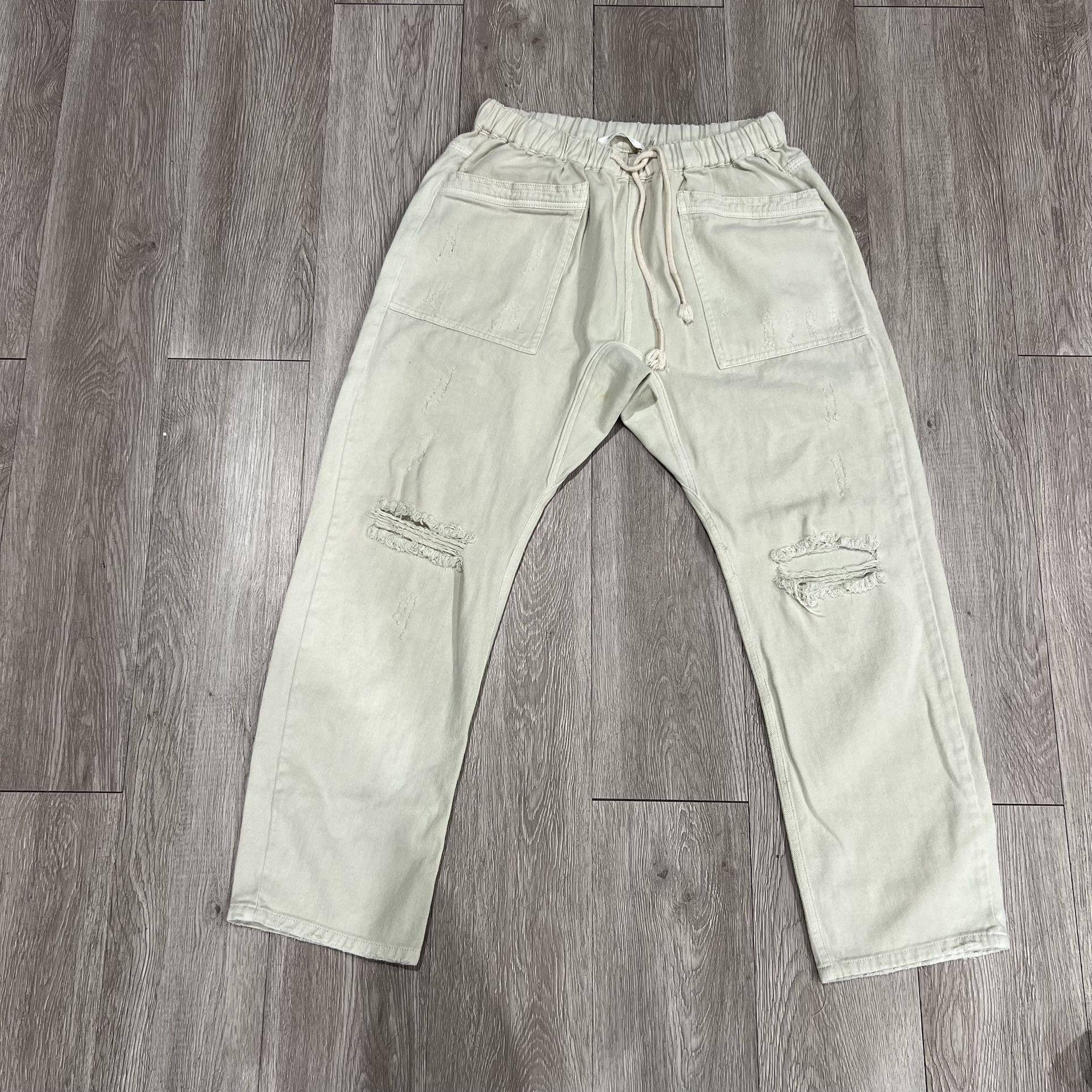 Women’s Mustard Seed Pull On Soft Denim ankle Distressed Cargo Boho Pants Medium