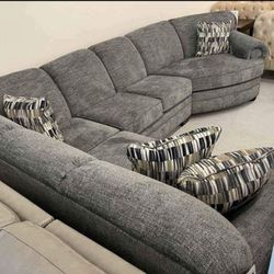 3 Piece Smoke Gray Sectional Couch With Cuddler🔥 Brand New 