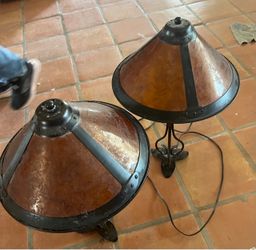 Pair of Mica Shade Arts & Crafts Table Lamps