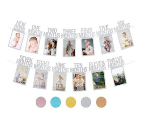 Free First birthday photo banner in silver