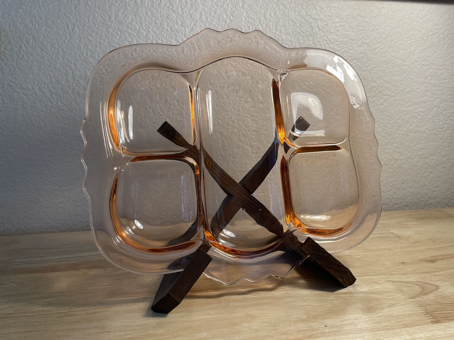 Vintage Cambridge Pink Depression Glass 5 Compartment Divided Serving Platter 