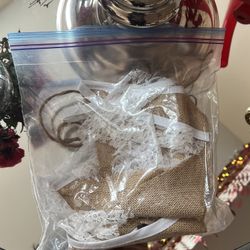 3 White Floral Lace  Banner and 1 Burlap Banner