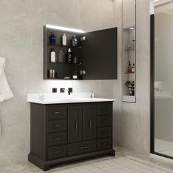 24''x 30” Lighted Medicine Cabinet Bathroom Vanity Mirror, 5000K Surface LED Medicine Cabinet,Adjustable Glass Shelves,120°Soft Hinge,Black Aluminum F