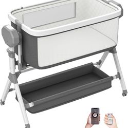 Electric Rocking Bassinet for Baby, Automatic Baby Bedside Bassinet Cribs 3 Height Adjustable, Smart Baby Bassinets Sleeper on Wheels,Remote Control R