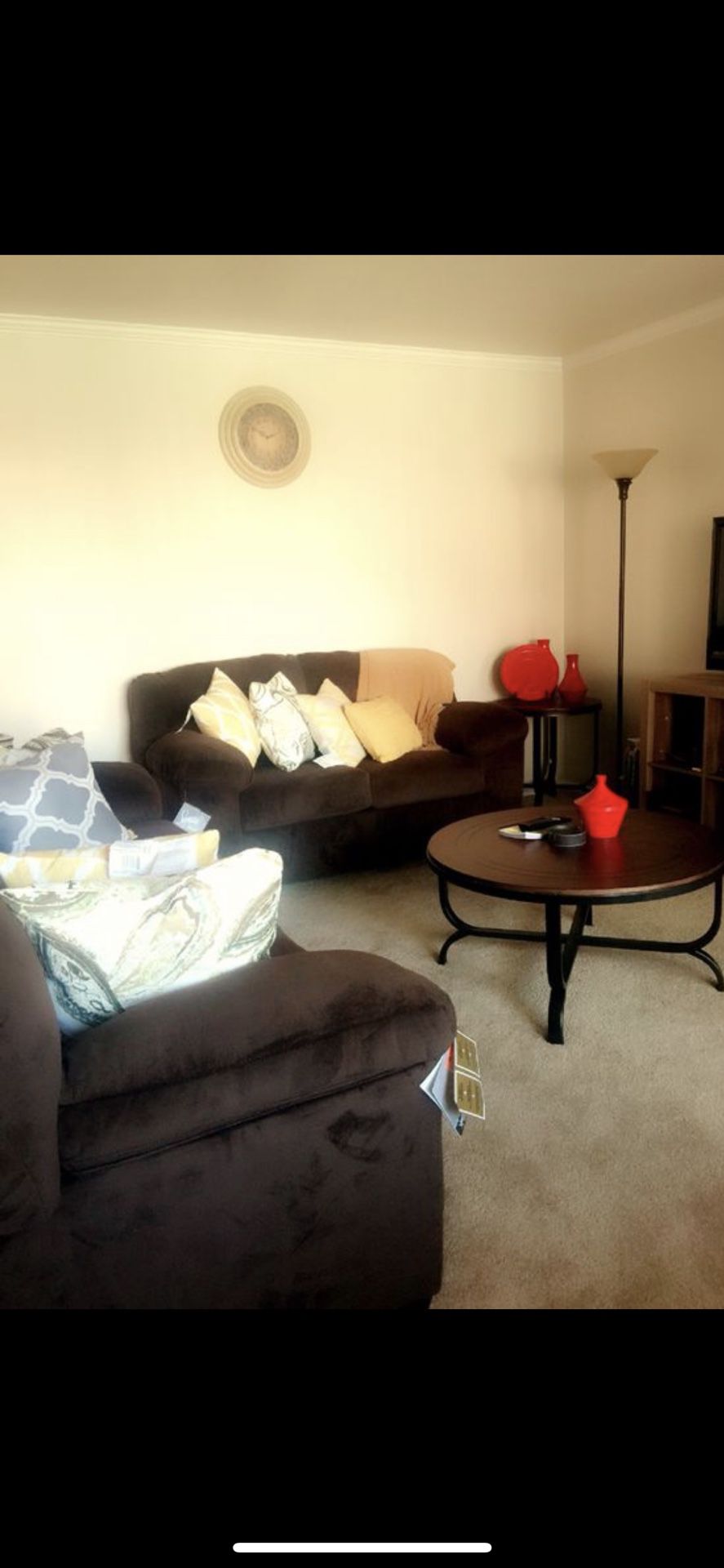 Ashley Living room set : Sofa , love seat , 2 side tables , 1 coffee table 2 lamp shades