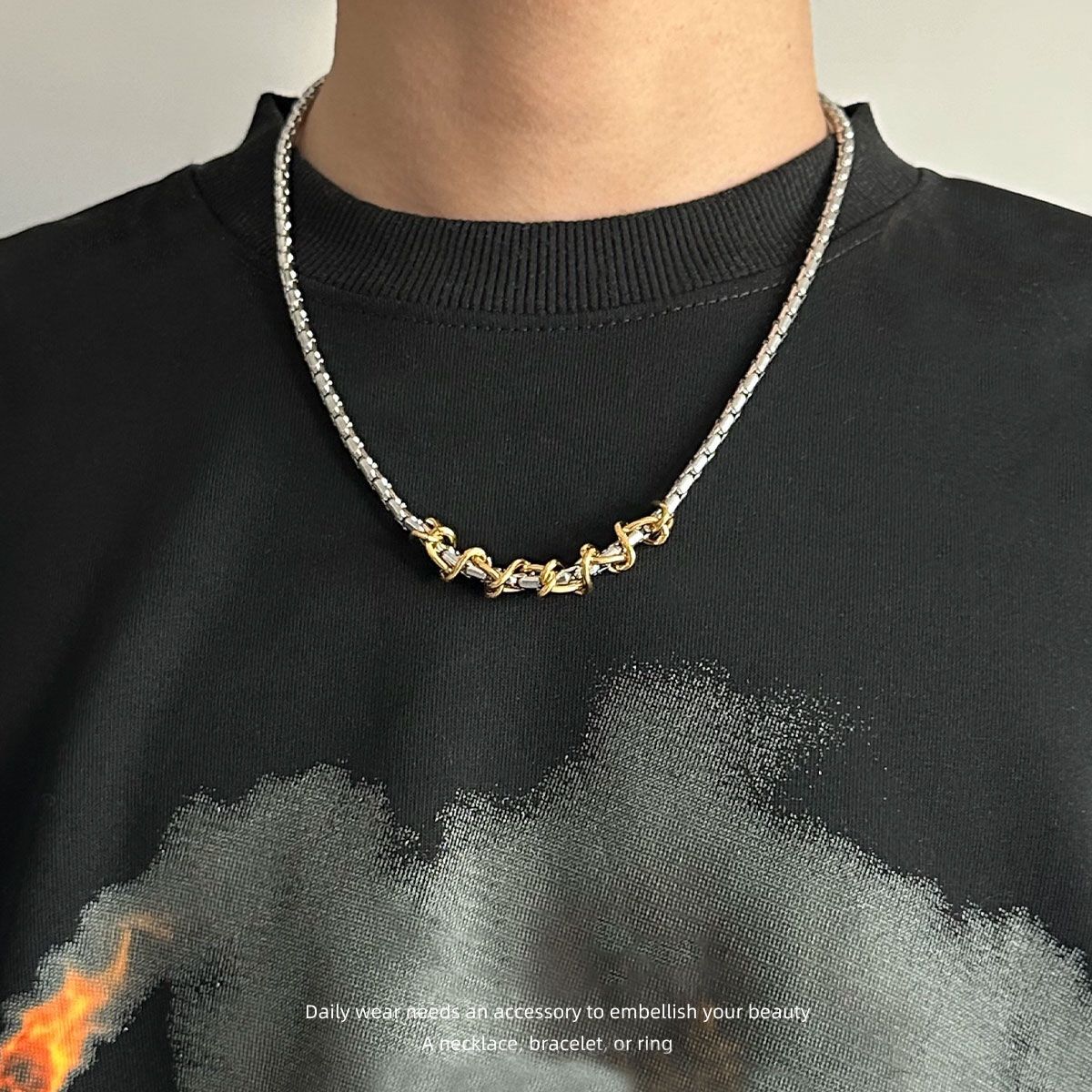 Niche design gold wrap light luxury necklace high-end men's and women's hip-hop clavicle chain accessories trend