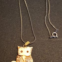 Unique vintage hand carved bone owl pendant and chain (not silver)