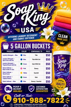 Laundry detergent, fabric softener, and dish detergent