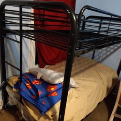 Metal Black Bunk Bed With Stairs And Bottom Bed