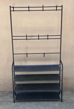 60 Inch Tall Multifunctional Shoe Rack Organizer Coat Shelf W/ Hooks