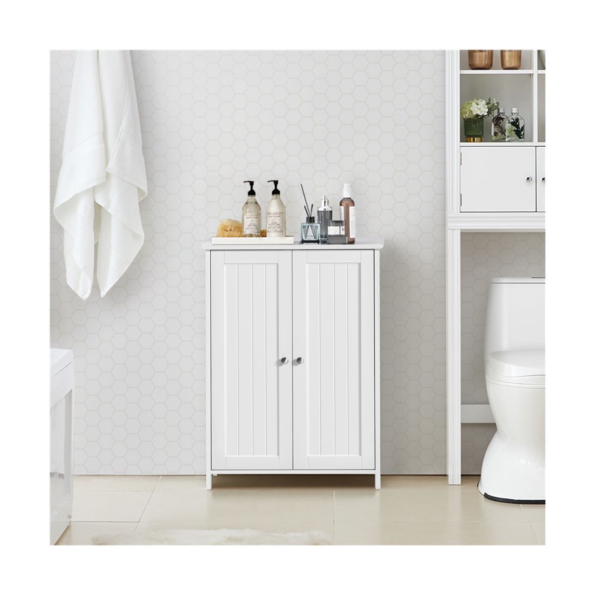 Free-Standing Bathroom Cabinet with Adjustable Shelves