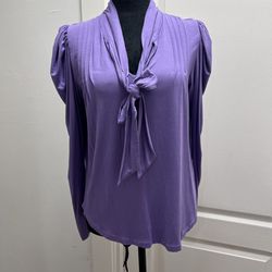 Lauren Ralph Lauren Women Pleated Jersey Tie-Neck Top Color:Purple Size S