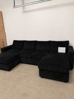 $10 Down! Black Fluffy Corduroy U Shape Sofa Sectional Couch