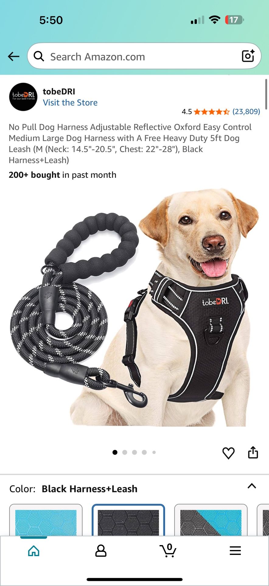 No Pull Dog Harness Adjustable Reflective Oxford Easy Control Medium Large Dog Harness with A Free Heavy Duty 5ft Dog Leash (M (Neck: 14.5"-20.5", Che