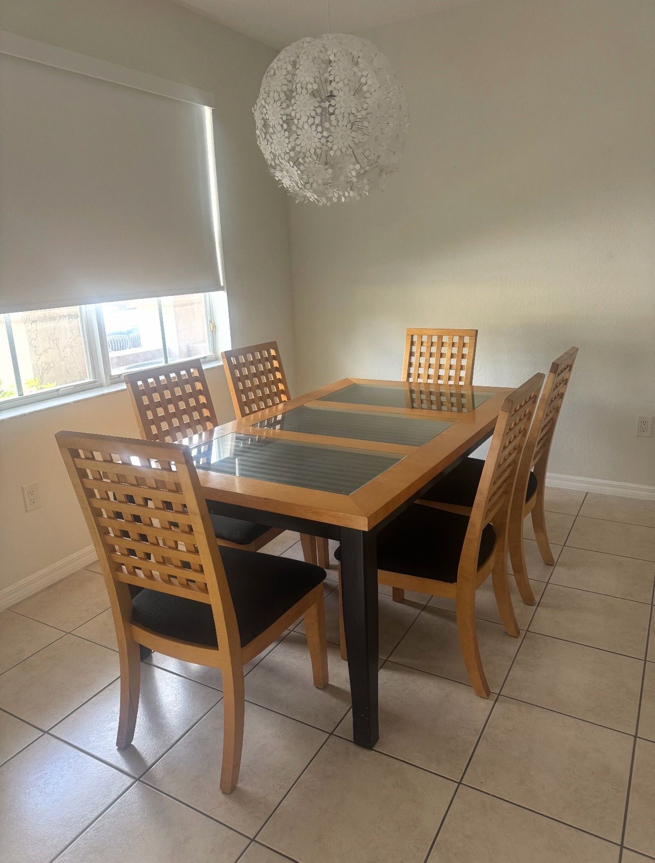 Dining table set with 6 chairs.