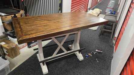 Kitchen table farm and country style, with stools