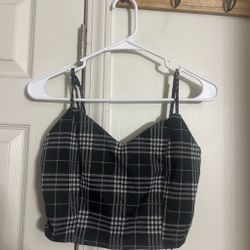 Black Plaid Crop Top with Spaghetti Straps