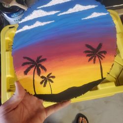 Painting On A Slice Of Tree Stump 