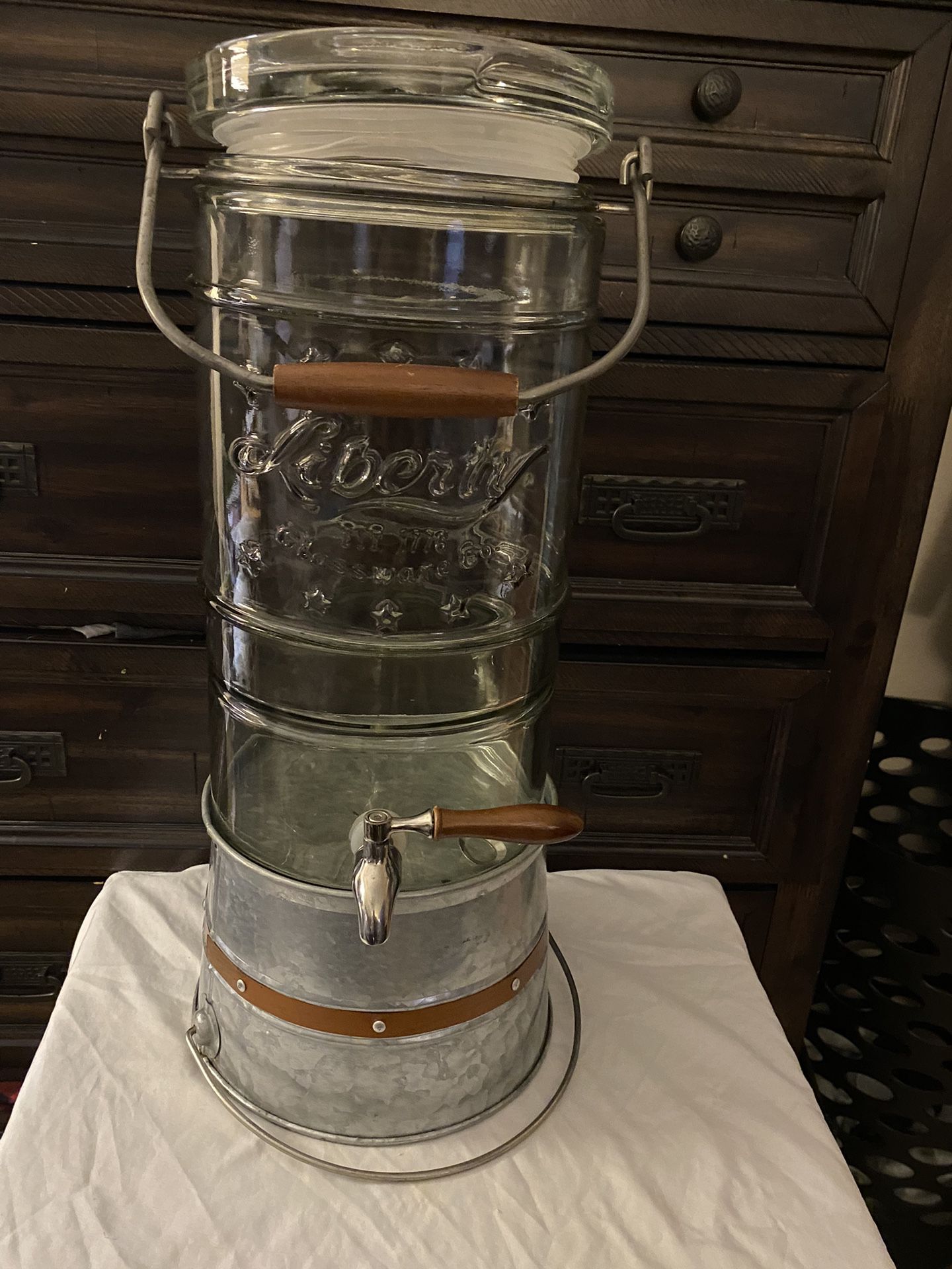 Vintage Liberty Glass Drink Dispenser Metal Tap 2.5 Gallon Heavy Duty Glass