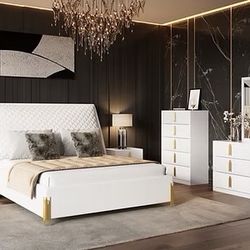 Bed, Dresser, Mirror, Nightstand 