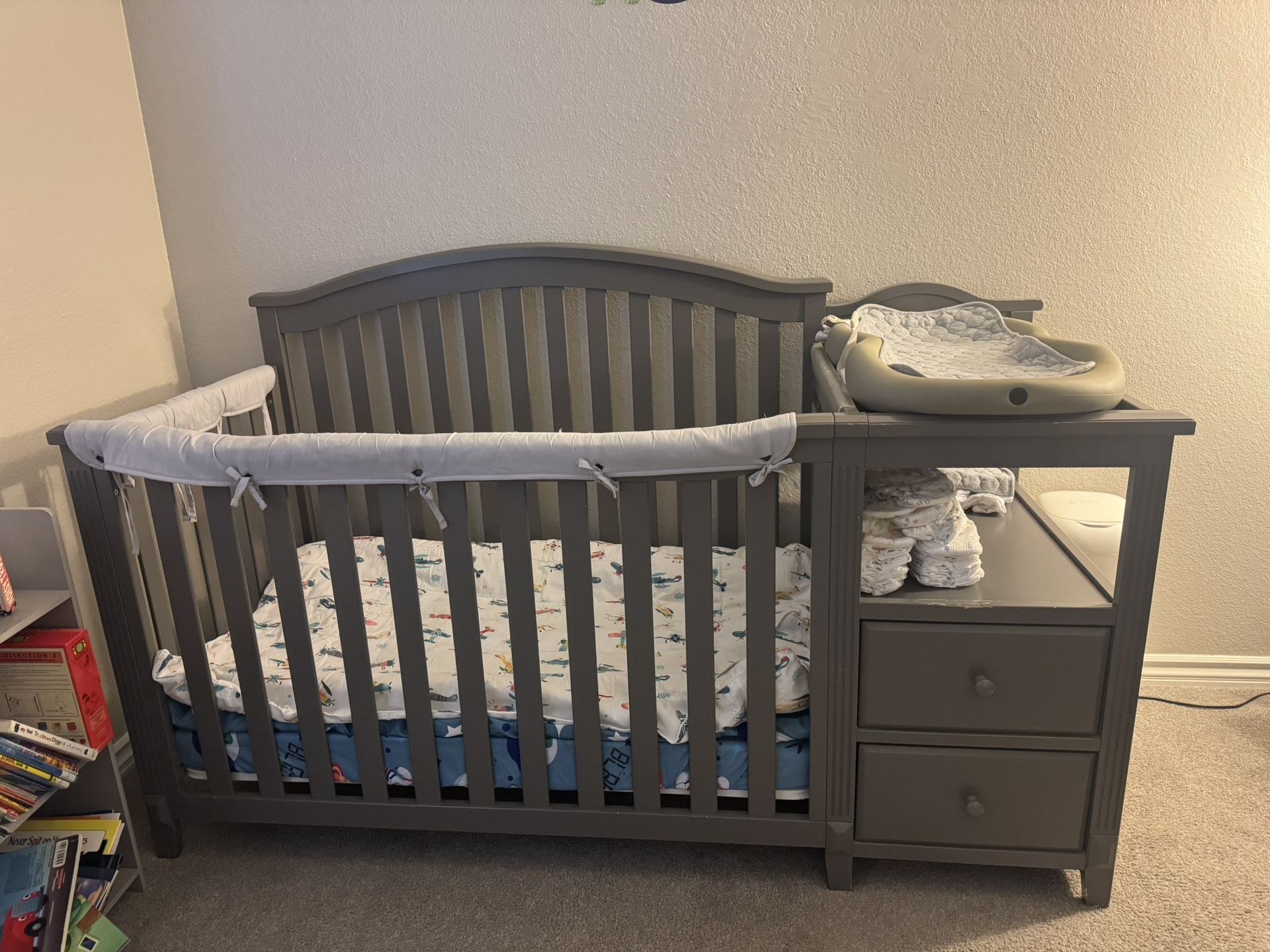 Dark Grey Delta Crib With Changing Table And Storage Drawer