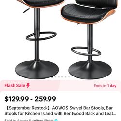 AOWOS Swivel Bar Stools, Bar Stools for Kitchen Island with Bentwood Back and Leat...